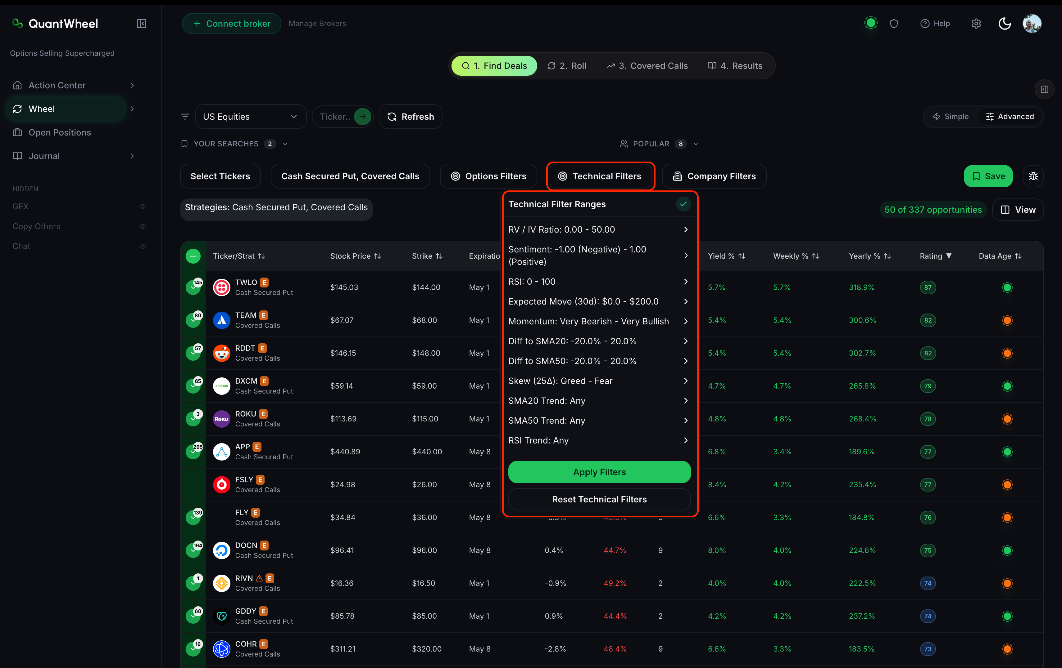 technical indicators filters quantwheel