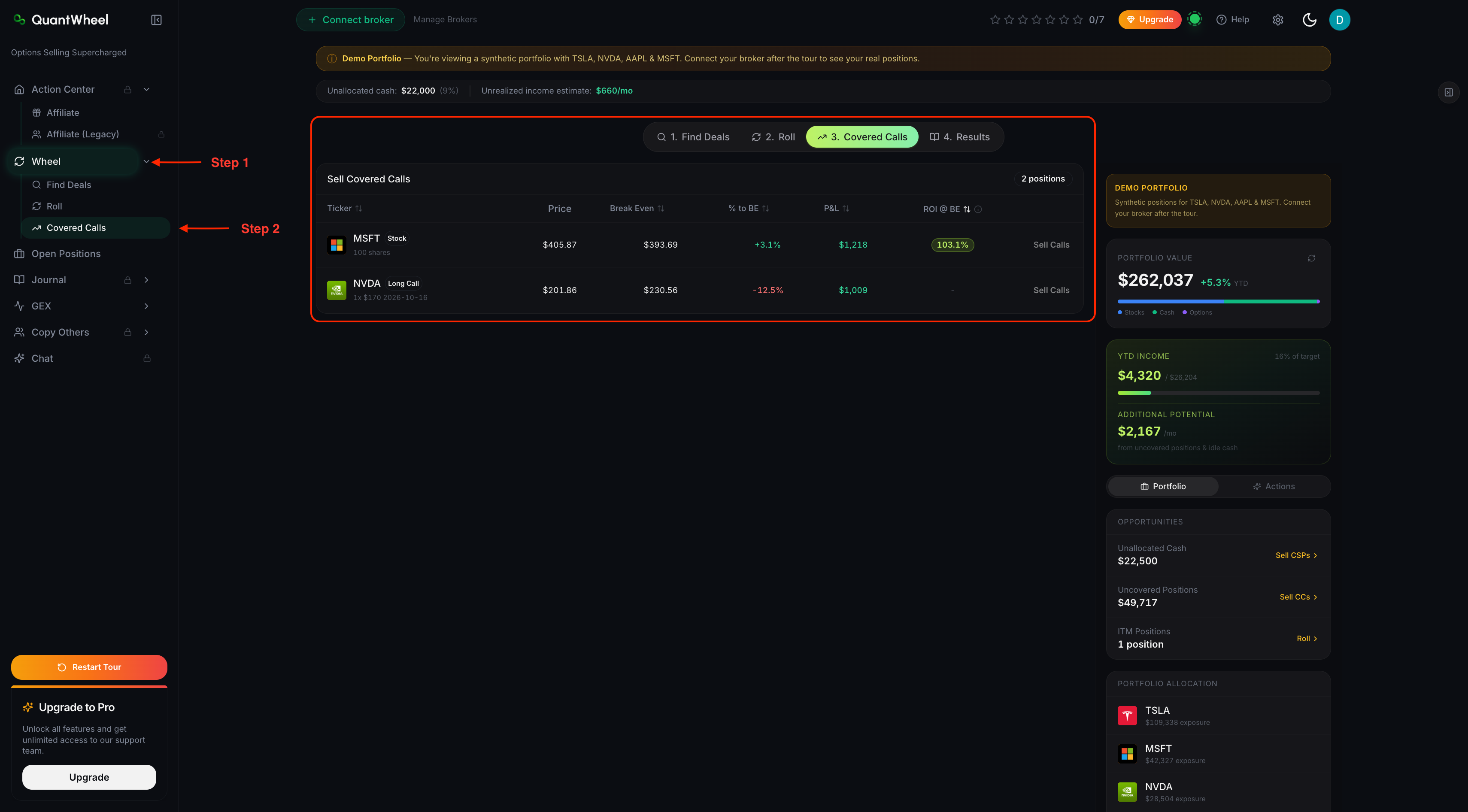 sell covered calls step 1