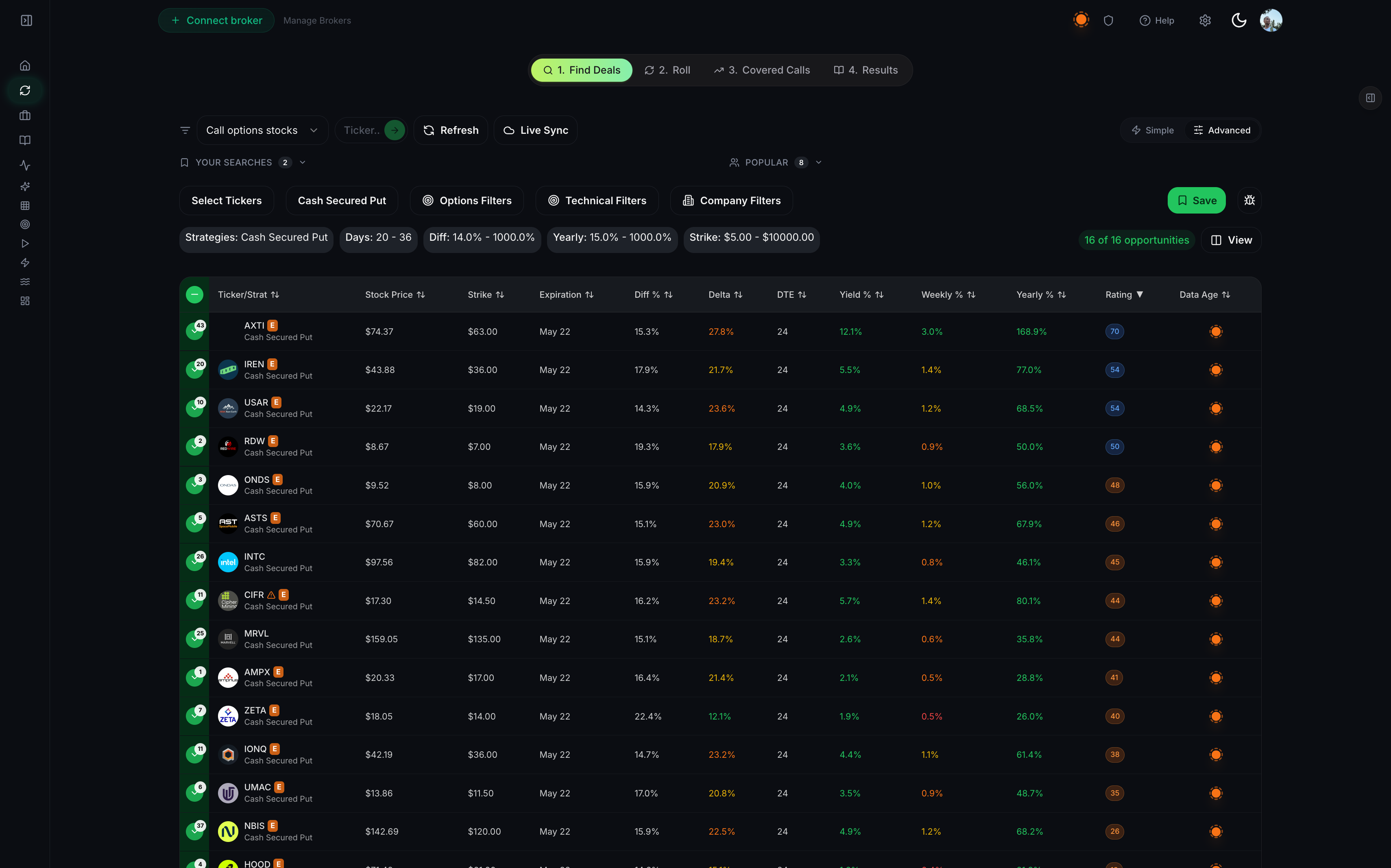 Find Dealsc CSP,CC trades in quantwheel