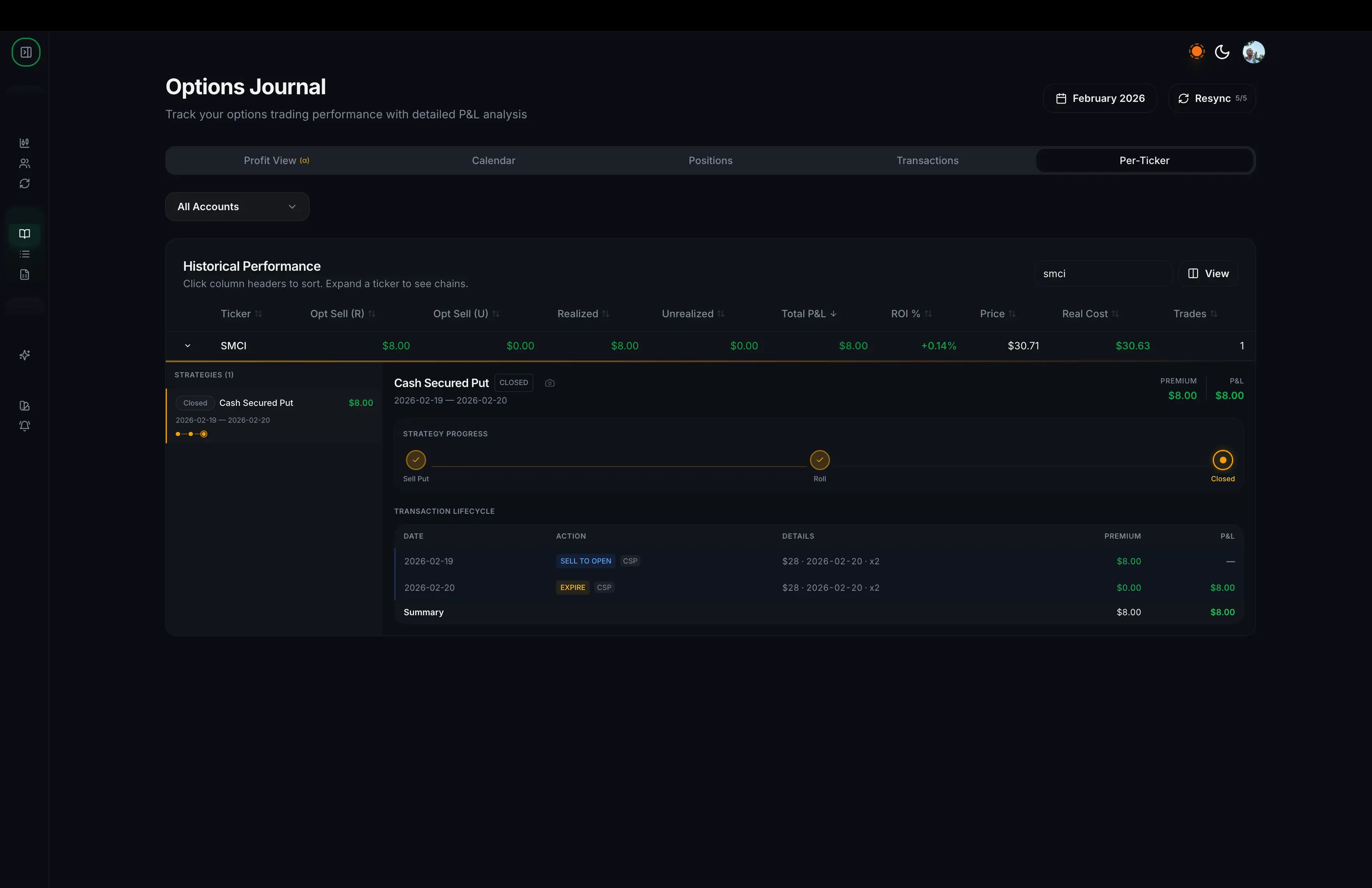 QuantWheel options trading journal: automated cost basis and multi-leg tracking that best brokers for options trading lack.